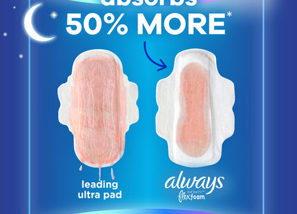 Always Infinity FlexFoam Pads with wings for Women, Size 4, Overnight Absorbency, Unscented, 26 Count (Pack Of 1)