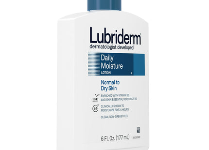 Lubriderm Daily Moisture, Hydrating Body Lotion, for Normal to Dry Skin, with Pro-VitaminB5, 6 Fl Oz (Pack Of 6)