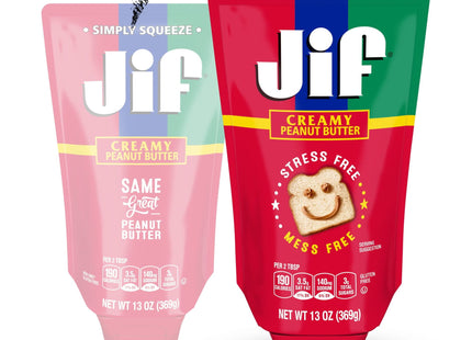 Jif Squeeze Creamy Peanut Butter, Smooth Creamy Texture Portable Pean, Simply Squeeze Pouch, 13 Ounces (Pack Of 1)