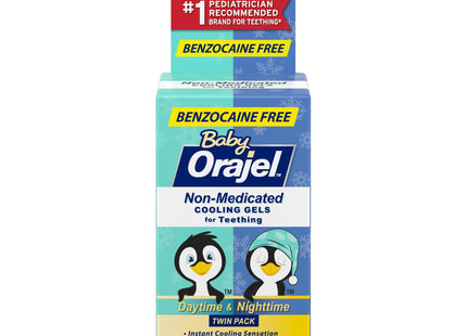 Orajel Baby Daytime & Nighttime Cooling Gels for Teething, Relief of Painful Gums, Drug-Free, Two 0.18oz Tubes (Pack Of 12)