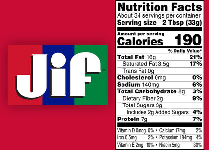 Jif Creamy Natural Peanut Butter, Rich Nutty Flavor with High Protein Spread, Gluten-Free, 40 Ounce (Pack Of 6)