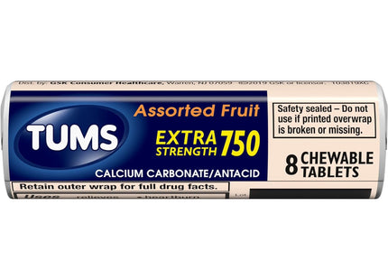 TUMS Extra Strength Assorted Berries Antacid Chewable Tablets for Heartburn Relief, 8 count (Pack Of 12)