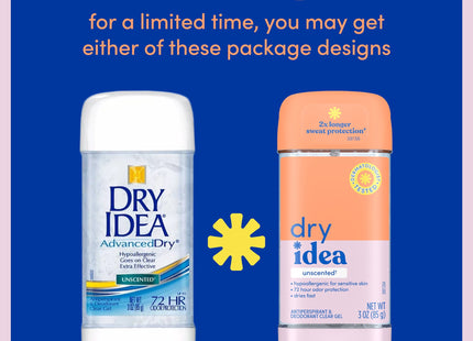 Dry Idea Advanced Antiperspirant Deodorant Gel, Hypo-Allergenic, Unscented, Clear Gel, All Day Protection, 3 Ounce (Pack Of 2)