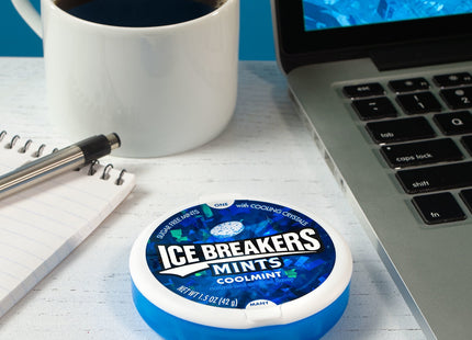 Ice Breakers cooling crystals, Sugar Free, Fresh Breath, Cool-Mint flavor, Mints Tin, 1.5 Ounce (Pack Of 8)