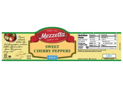 Mezzetta Sweet Cherry Peppers, Mildly Spicy. Kosher, Gluten Free, Keto, Shelf-Stable Glass Jar 16 Ounce (Pack Of 6)