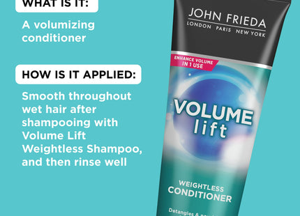 John Frieda Luxurious Volume Touchably, Natural Fullness Lightweight Conditioner, Safe for Color Treated Hair, for Fine or Flat Hair, 8.45 Ounces (Pack Of 24)