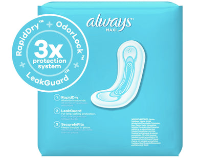 Always Maxi Size 2 Super Pads for Women, Without Wings, Unscented, 42 Count (Pack Of 6)