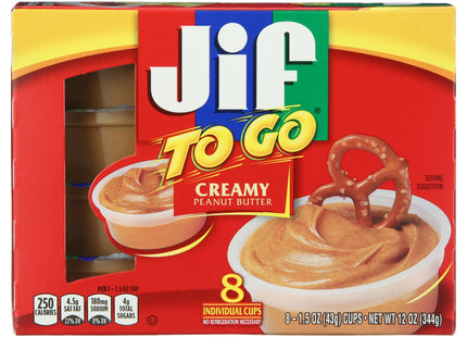 Jif To Go Creamy Peanut Butter Cups Creamy, Smooth and Creamy Texture, Snack Size Packs, 1.5 Ounce 8 Cups Each, (Pack Of 1)