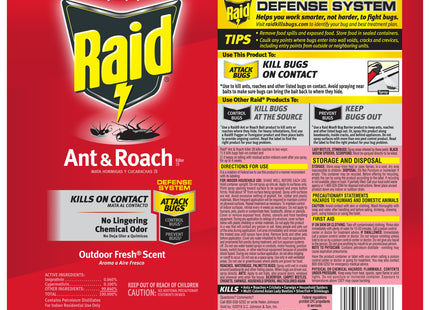 Raid Ant & Roach Killer Defense System, Outdoor, Aerosol, Fresh Scent 17.5 Ounce (Pack Of 4)