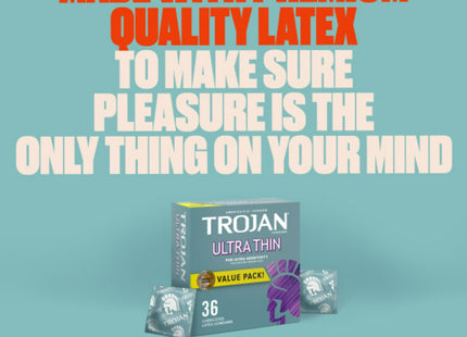 Trojan Ultra Thin for Ultra Sensitivity Premium Fragrance free Lubricated Latex Condoms, 12 Count (Pack Of 1)