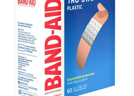 Band-Aid Brand Tru-Stay Plastic Strips Adhesive Bandages All One Size 60 Ct (Pack Of 2)