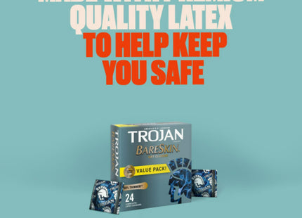 Trojan Bareskin Premium Thin Lubricated Condoms, Sensitivity Bare Skin, 10 Count (Pack Of 3)