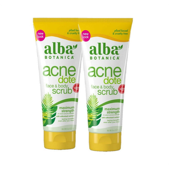 Alba Botanica Natural Acnedote Maximum Strength Face & Body Scrub Cream, Unscented 8 Ounce (Pack Of 2)