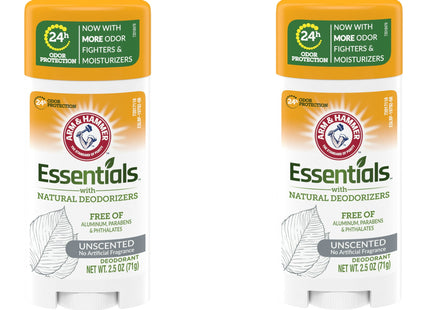 Arm & Hammer Essentials, Natural, Solid, Antiperspirant Deodorant, Unscented 2.5 Ounce (Pack Of 2)