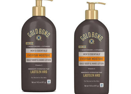 Gold Bond Men's Essentials Everyday Moisture Daily Body And Hand Lotion, With Vitamin-C 14.5 Ounce (Pack Of 2)