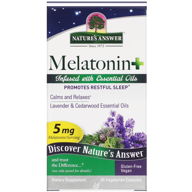 Nature’s Answer Melatonin Promotes Restful Sleep, Melatonin + Essential Oils Lavender  5mg 60-Capsules (Pack Of 1)