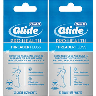 Oral-B Glide Pro-Health, Dental Threader Floss, For Braces Bridges Implants, 30 Count (Pack Of 2)