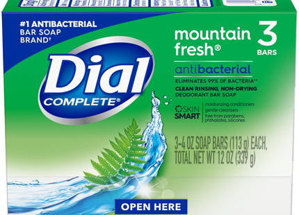 Dial Antibacterial Deodorant Bar Soap, Mountain Fresh, for Unisex, 3 Bars 4 Ounce Each (Pack Of 12)