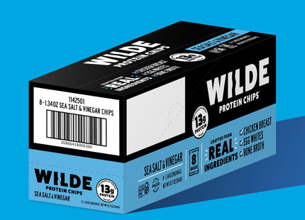 Wilde Protein Chips Sea Salt, & Vinegar, Chicken Chips, Thin and Crispy, 1.34 Ounce (Pack Of 8)