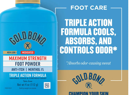 Gold Bond Medicated Maximum Strength Foot Powder, Menthol, Triple Action,Talc-Free,4 Ounce (Pack Of 6)