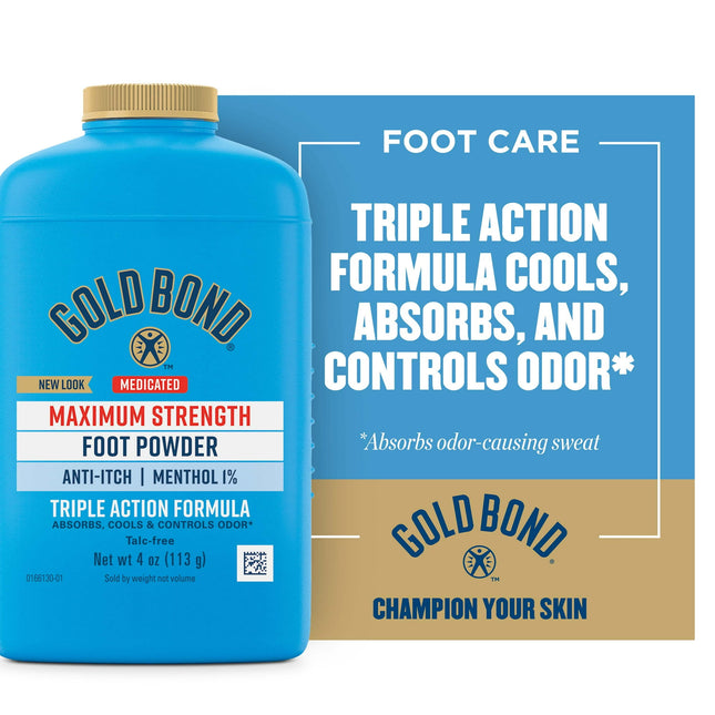 Gold Bond Medicated Maximum Strength Foot Powder, Menthol, Triple Action,Talc-Free,4 Ounce (Pack Of 6)