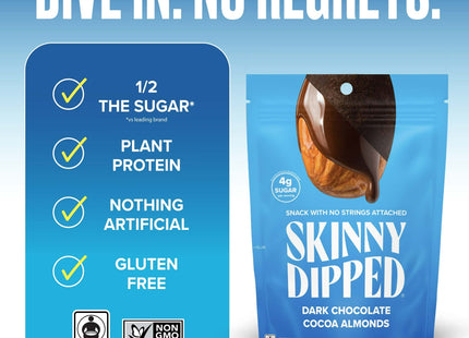 SkinnyDipped Dark Chocolate Cocoa Covered Almonds, Healthy Snack, Plant Protein, Resealable Bag, 3.5 Ounce (Pack Of 10)