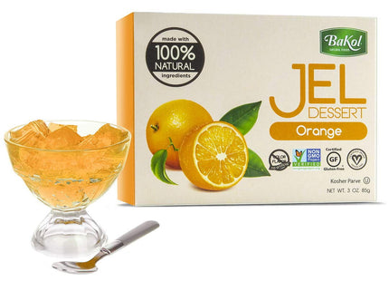 Bakol Jel Dessert, All Natural Vegan Dessert Mix, Kosher, No Artificial Sweeteners Flavors or Colors, Orange Flavor 3 Ounce (Pack Of 12)