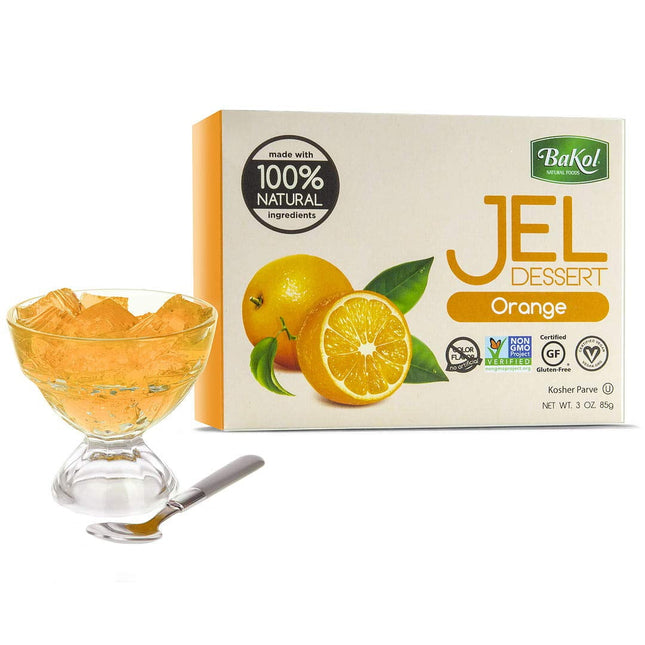 Bakol Jel Dessert, All Natural Vegan Dessert Mix, Kosher, No Artificial Sweeteners Flavors or Colors, Orange Flavor 3 Ounce (Pack Of 6)