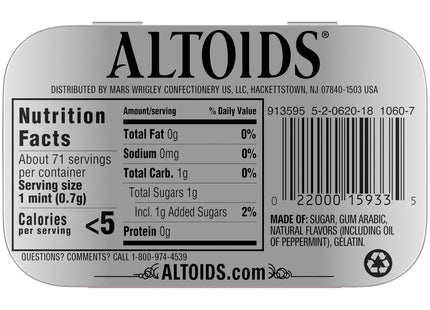 Altoids Classic Peppermint, Strong Breath Mints Hard Candy, Individual Packs Tin, 1.76 Ounce (Pack Of 1)