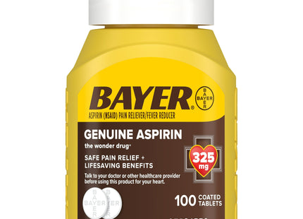 Genuine Bayer Aspirin Pain Reliever, Fever Reducer, 325mg Coated Tablets, 100 Count (Pack Of 6)