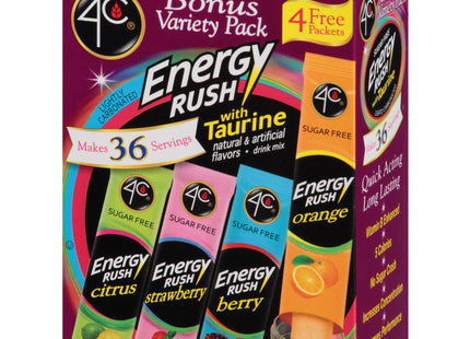 4C Energy Rush with Taurine Variety Pack Drink Mix 0.26 Oz. 18 Count (Pack Of 4)