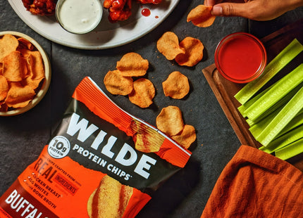 WILDE SNACKS Protein Chips Buffalo Style Chicken, Thin and Crispy, High Protein, 1.34 Ounce (Pack Of 16)