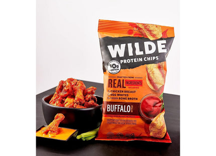 WILDE SNACKS Protein Chips Buffalo Style Chicken, Thin and Crispy, High Protein, 1.34 Ounce (Pack Of 16)