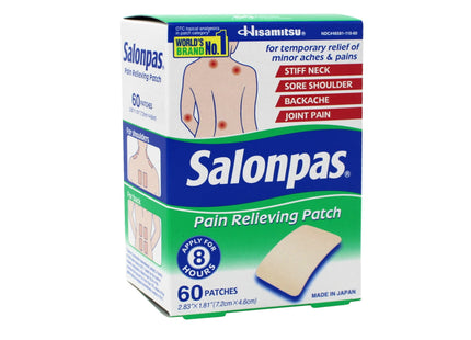 Salonpas Pain Relieving Patch, 8-Hour Pain Relief, 60 Patches (Pack Of 6)