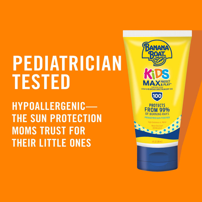 Banana Boat Kids Max Protect & Play Broad Spectrum Sunscreen SPF 100, 4 Ounce (Pack Of 1)