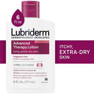 Lubriderm Advanced Therapy Moisturizing Hand & Body Lotion, Pro-Ceramide with Vitamins E & Pro-Vitamin B5, Fragrance Free, Intense Hydration for Itchy, Extra Dry Skin, Non-Greasy, 6 ounce (Pack Of 8)