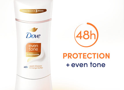 Dove Even Tone Antiperspirant Deodorant Stick, Calming Breeze Sweat Block, Apple Blossom & Mango Butter, 2.6 Ounce (Pack Of 24)