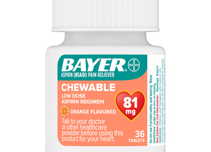 Bayer Orange Flavor, Low Dose, Aspirin, Pain Reliever, 81mg ,36ct (Pack Of 4)