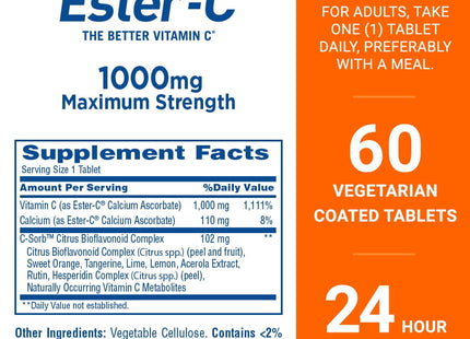 Ester-C Vitamin C, Immune Support Tablets, Dietary Supplement, 1000 Mg, 60 Ct (Pack Of 12)