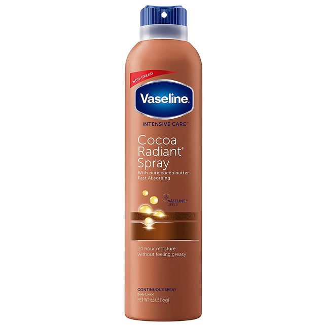 Vaseline Intensive Care Radiant Moisturizer Non Greasy Spray Body Lotion, Cocoa, 6.5 fl oz (Pack Of 8)