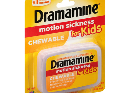 Dramamine Motion Sickness for Kids, Chewable, Dye Free, Grape Flavored, 8 Count (Pack Of 2)