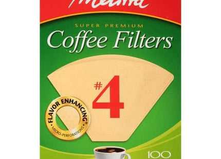 Melitta 4 Size Cone, 8 To 12 Cup, Unbleached Natural Brown Basket, Coffee Filters, 100 Filters Count (Pack Of 2)