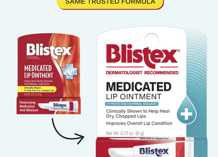 Blistex Medicated Ointment Lip Balm Stick, Relieving, moisturizing, and soothing for lip irritation Cold Sores, 0.21 Ounce (Pack Of 6)