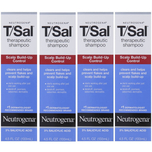 Neutrogena T/Sal Therapeutic Dandruff Relief Daily Shampoo, Scalp Build-up Control, 4.5 FL Ounce (Pack Of 4)