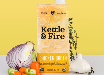 KETTLE &amp; FIRE Organic Chicken Broth, Made with Organic Chicken Bones, 32 Oz (Pack Of 4)