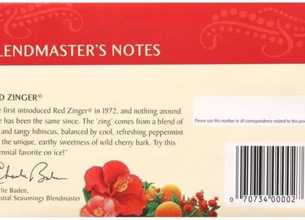 Celestial Seasonings Caffeine Free, Red Zinger, Natural Herbal Tea, 20 Bags (Pack Of 6)