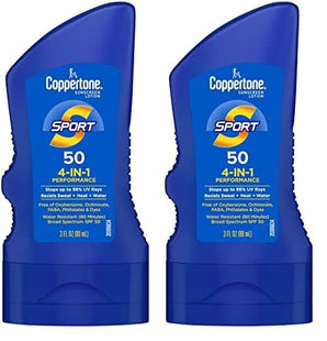 Coppertone SPORT Body Sunscreen Lotion, SPF 50, Water Resistant, Broad Spectrum, Travel Size, 3 Ounce (Pack Of 2)