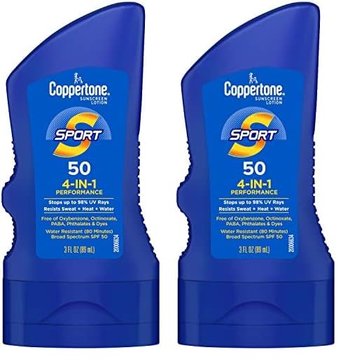 Coppertone SPORT Body Sunscreen Lotion, SPF 50, Water Resistant, Broad Spectrum, Travel Size, 3 Ounce (Pack Of 2)