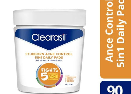 Clearasil ultra 5 in 1 Acne Control Treatment Facial Cleansing Daily Pads, Skincare, 90 Count (Pack Of 12)