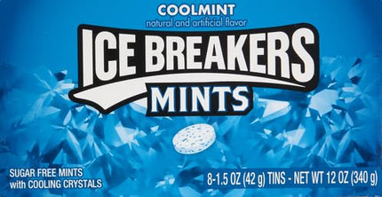 Ice Breakers cooling crystals, Sugar Free, Fresh Breath, Cool-Mint flavor, Mints Tin, 1.5 Ounce (Pack Of 2)